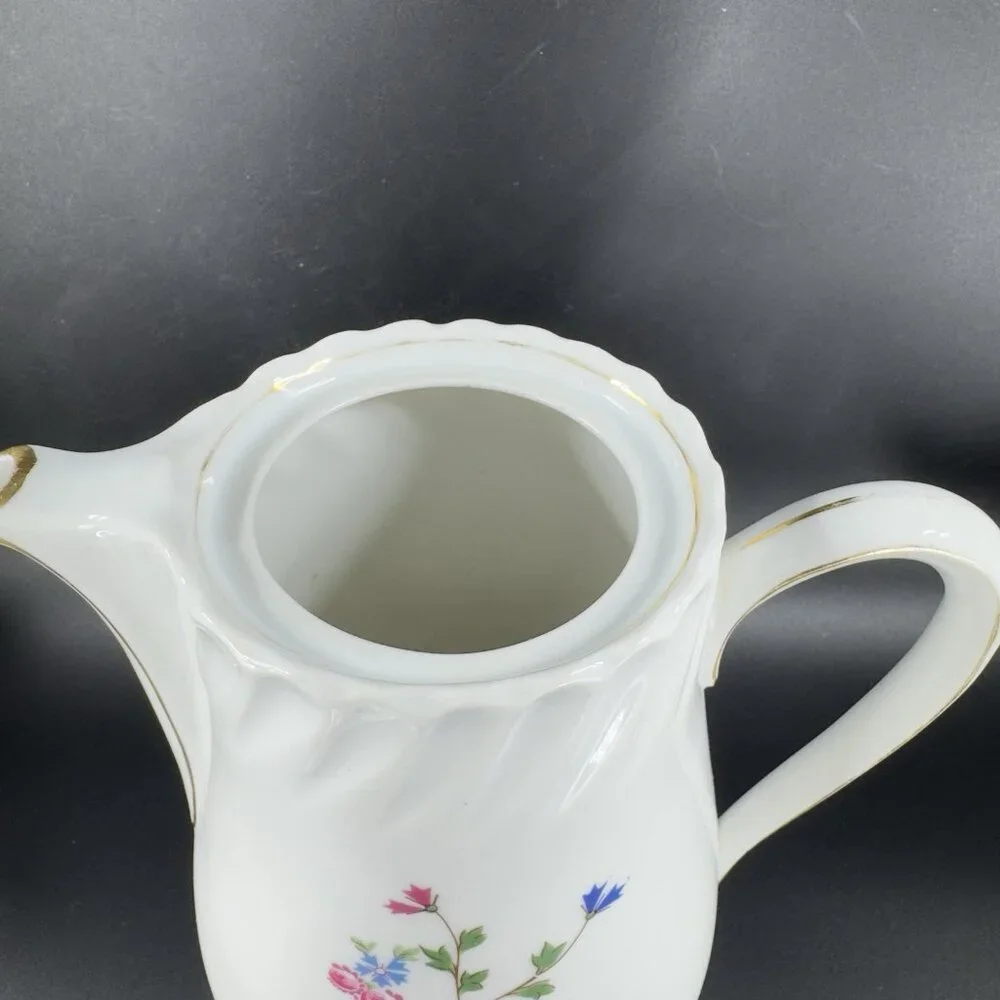 Louis Lourioux LE FAUNE Porcelain Teapot Carafe Coffee Pot France Floral Vintage